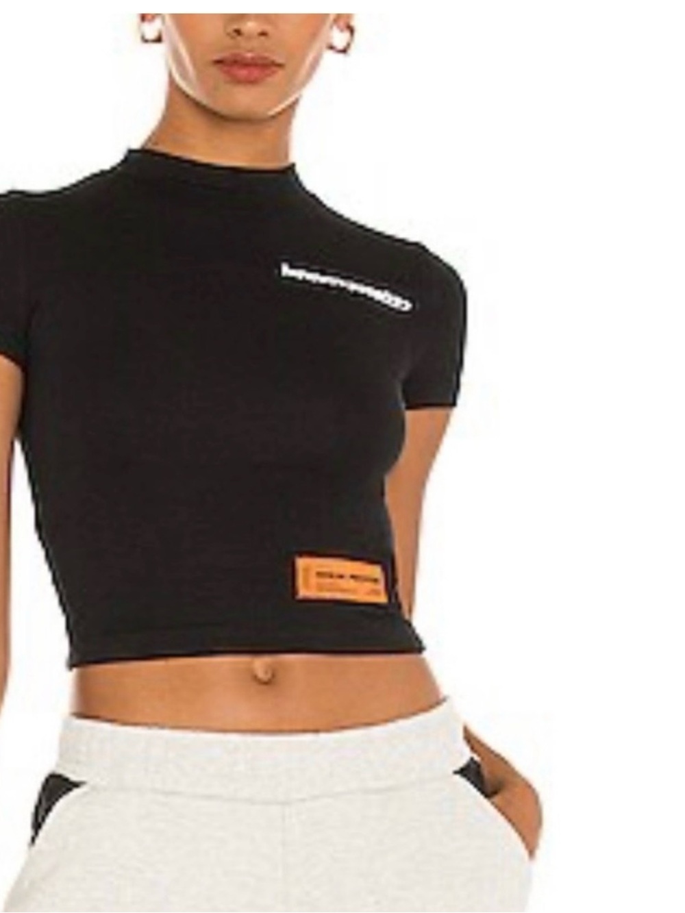 Heron Preston Black Crop Top with Orange Patch